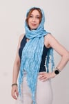Shawl: Lüks Saten İpek Mavi Krinkle Şal (68x190 cm)