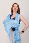 Shawl: Lüks Saten İpek Mavi Krinkle Şal (68x190 cm)