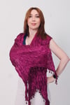 Shawl: Lüks Saten İpek Mürdüm Krinkle Şal (68x190 cm)