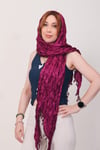 Shawl: Lüks Saten İpek Mürdüm Krinkle Şal (68x190 cm)