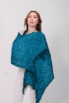 Shawl: Lüks Saten İpek Petrol Mavisi Krinkle Şal (68x190 cm)