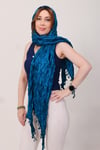 Shawl: Lüks Saten İpek Petrol Mavisi Krinkle Şal (68x190 cm)