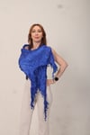 Shawl: Lüks Saten İpek Saks Mavisi Krinkle Şal (68x190 cm)