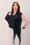 Shawl Lüks Saten İpek Siyah Krinkle Şal (68x190 cm)