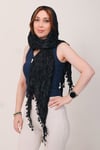 Shawl Lüks Saten İpek Siyah Krinkle Şal (68x190 cm)
