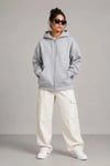 3 İplik Şardonlu Tam Fermuarlı Kapüşonlu Arka Çanta Detaylı Sweatshirt - Gri