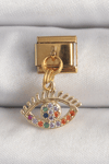 316L Çelik Gold Renk Sallantı Renkli Zirkon Taşlı Göz Model Nomination Charm 5886