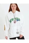 Baskılı Kapüşonlu Sweatshirt - Beyaz