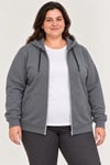 Battal Büyük Beden Üç İplik İçi Şardonlu Kapüşonlu Tam Fermuarlı Kışlık Sweatshirt - Füme