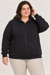 Battal Büyük Beden Üç İplik İçi Şardonlu Kapüşonlu Tam Fermuarlı Kışlık Sweatshirt - Siyah