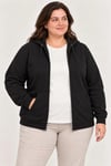 Battal Büyük Beden Üç İplik İçi Şardonlu Kapüşonlu Tam Fermuarlı Kışlık Sweatshirt - Siyah