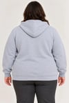 Battal Büyük Beden Üç İplik İçi Şardonlu Kapüşonlu Tam Fermuarlı Kışlık Sweatshirt - Gri
