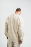 Erkek 3 İplik Pamuklu Yağ Yıkamalı Sweatshirt Double Oversize Bisiklet Yaka Uzun Kol - Krem