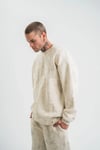 Erkek 3 İplik Pamuklu Yağ Yıkamalı Sweatshirt Double Oversize Bisiklet Yaka Uzun Kol - Krem