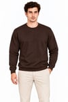 Erkek Bisiklet Yaka İçi Şardonlu 2 İplik Düz Uzun Kollu Regular Fit Sweatshirt - Kahverengi