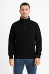 Erkek Dik Yaka Sweatshirt Dik Yaka Yarım Fermuarlı 3 İplik Şardonlu Pamuk Kumaş - Siyah