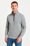 Erkek Dik Yaka Sweatshirt Dik Yaka Yarım Fermuarlı 3 İplik Şardonlu Pamuk Kumaş - Gri