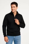 Erkek Dik Yaka Sweatshirt Dik Yaka Yarım Fermuarlı 3 İplik Şardonlu Pamuk Kumaş - Siyah