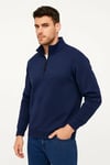 Erkek Dik Yaka Sweatshirt Dik Yaka Yarım Fermuarlı 3 İplik Şardonlu Pamuk Kumaş - Lacivert