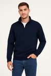 Erkek Dik Yaka Sweatshirt Dik Yaka Yarım Fermuarlı 3 İplik Şardonlu Pamuk Kumaş - Lacivert