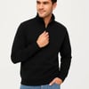 Erkek Dik Yaka Sweatshirt Dik Yaka Yarım Fermuarlı 3 İplik Şardonlu Pamuk Kumaş - Siyah