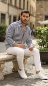 Erkek Dikey Çizgili Yarım Oversize Gömlek