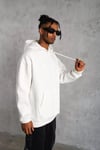 Erkek Düz Kapüşonlu Sweat - Beyaz