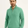 Erkek Fitilli Triko Kazak 2’li Set –  Mint Yeşili - Siyah, Kalın Dokuma Pamuklu Regular Fit V Yaka Fermuarlı Uzun Kollu Rahat Kışlık Kazak Kombini