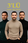 Erkek Fitilli Triko Kazak 3lÜ Set Bej Haki Siyah Regular Balıkcı Yaka Tam Boğazlı Triko Seti Modeli Kazak