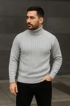 Erkek Fitilli Triko Kazak 3lÜ Set Gri Haki Siyah Regular Balıkcı Yaka Tam Boğazlı Triko Seti Modeli Kazak