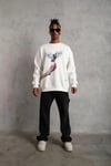 Erkek Güvercin Baskılı Sweatshirt - Beyaz