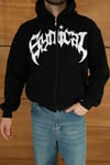 Erkek Kapüşonlu Sweatshirt  Hoodie 3 İplik Şardonlu Pamuklu Kumaş, Önü Baskılı, Fermuarlı Rahat Kalıp, Kışlık Ve Sokak Stili Sweat - Siyah