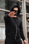 Erkek Maskeli Ninja Model Çift Kapüşonlu 3 İplik Şardonlu Fermuarlı Sweatshirt - Siyah