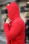 Erkek Maskeli Ninja Model Çift Kapüşonlu 3 İplik Şardonlu Fermuarlı Sweatshirt - Kırmızı