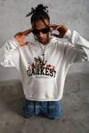 Erkek Oversize Kapüşonlu Sweatshirt – Beyaz Renk Üç İplik İçi Pamuklu Kanguru Cepli Baskılı Hoodie Rahat Kalıp Kışlık Günlük Kombinlere Uygun - Beyaz