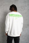 Erkek Oversize Sweatshirt – Beyaz Renk  Ön Ve Sırt Baskılı, Üç İplik İçi Pamuklu Kumaş, Rahat Kalıp, Ribanalı Kışlık Sweat  Winagain Polizei Serisi - Beyaz