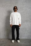 Erkek Oversize Sweatshirt – Beyaz Renk  Ön Ve Sırt Baskılı, Üç İplik İçi Pamuklu Kumaş, Rahat Kalıp, Ribanalı Kışlık Sweat  Winagain Polizei Serisi - Beyaz