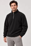 Erkek Polar Dik Yaka Yarım Fermuarlı Uzun Kollu Regular Fit Kışlık Sweatshirt - Siyah