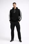 Erkek Şeritli Kapüşonlu Sweatshirt Oversize 3 Iplik Pamuklu - Siyah
