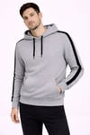 Erkek Şeritli Kapüşonlu Sweatshirt Oversize 3 Iplik Pamuklu - Gri