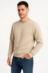 Erkek Üç İplik Düz Bisiklet Yaka SweatShirt - Bej