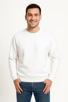 Erkek Üç İplik Düz Bisiklet Yaka SweatShirt - Beyaz