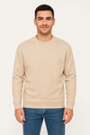 Erkek Üç İplik Düz Bisiklet Yaka SweatShirt - Bej