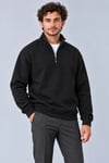 Erkek Üç İplik İçi Şardonlu Dik Yaka Yarım Fermuarlı Kışlık Sweatshirt - Siyah
