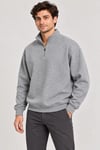 Erkek Üç İplik İçi Şardonlu Dik Yaka Yarım Fermuarlı Kışlık Sweatshirt - Grİ