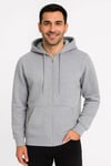 Erkek Üç İplik Kapüşonlu Tam Fermuarlı Kanguru Çepli SweatShirt Hoodie - Gri