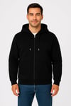Erkek Üç İplik Kapüşonlu Tam Fermuarlı Kanguru Çepli SweatShirt Hoodie - Siyah