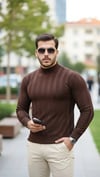 Erkek Yarım Balıkçı Yaka Kabartma Desenli Triko
