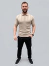 Erkek Yazlık Triko Dokuma Tişört Kısa Kol Polo Yaka T-Shirt - Bej