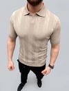 Erkek Yazlık Triko Dokuma Tişört Kısa Kol Polo Yaka T-Shirt - Bej